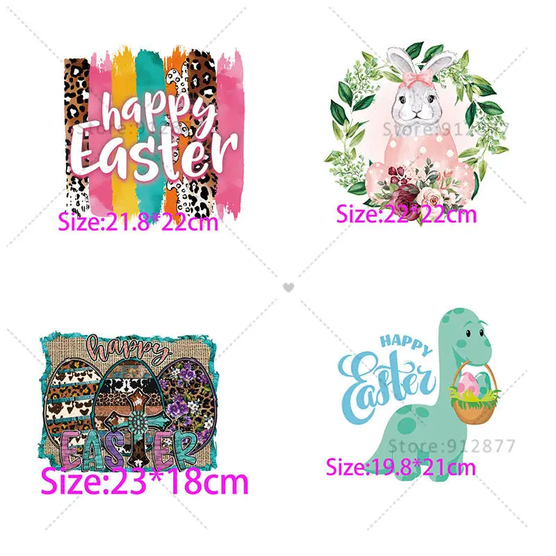 Ready to Press on Garment Cute Love Happy Easter Eggs Leopard Bunny Rabbits Animal Holiday Prints DTF Transfers