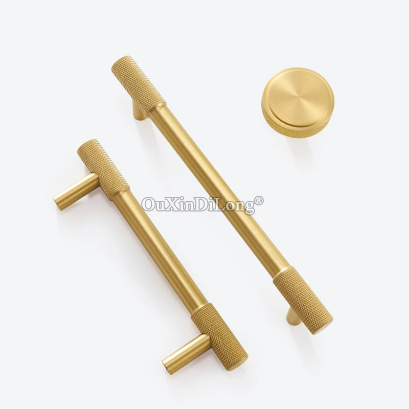 HOT 4PCS Solid Brass European Knurled Furniture Pulls Handles Drawer Knobs Cupboard Wardrobe Kitchen TV Wine Cabinet Pulls Knobs
