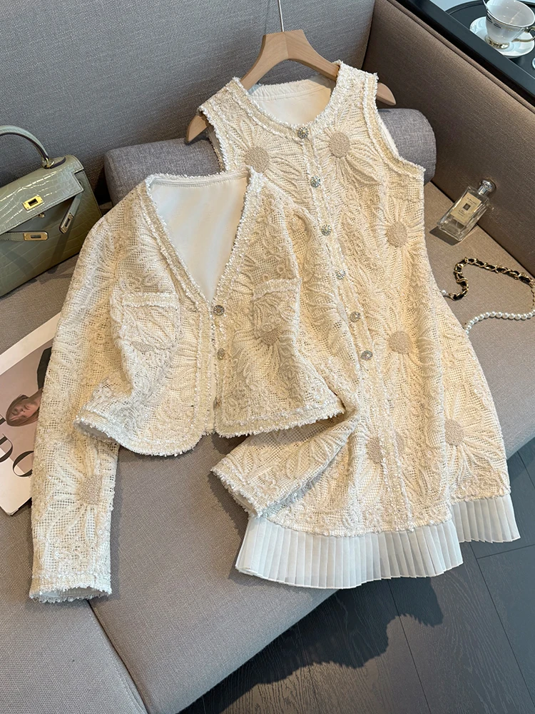 

Fashionable Two-Piece Set Women's High-End Little Black Dress Cardigan Top And Dress Set Autumn Season Elegant Style