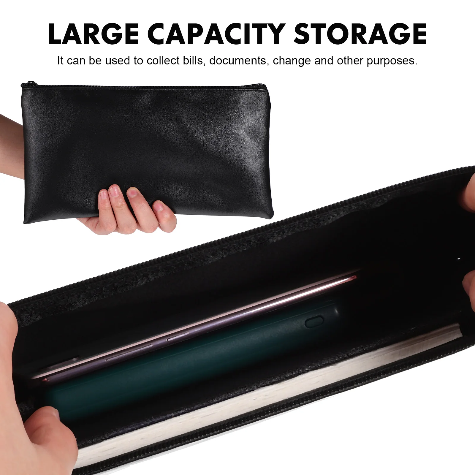 

2 pcs Money Bag For Cash Simple Pu Pouch With Zipper Wallet For Checks Receipts Coins Storage Folder Organizer Travel