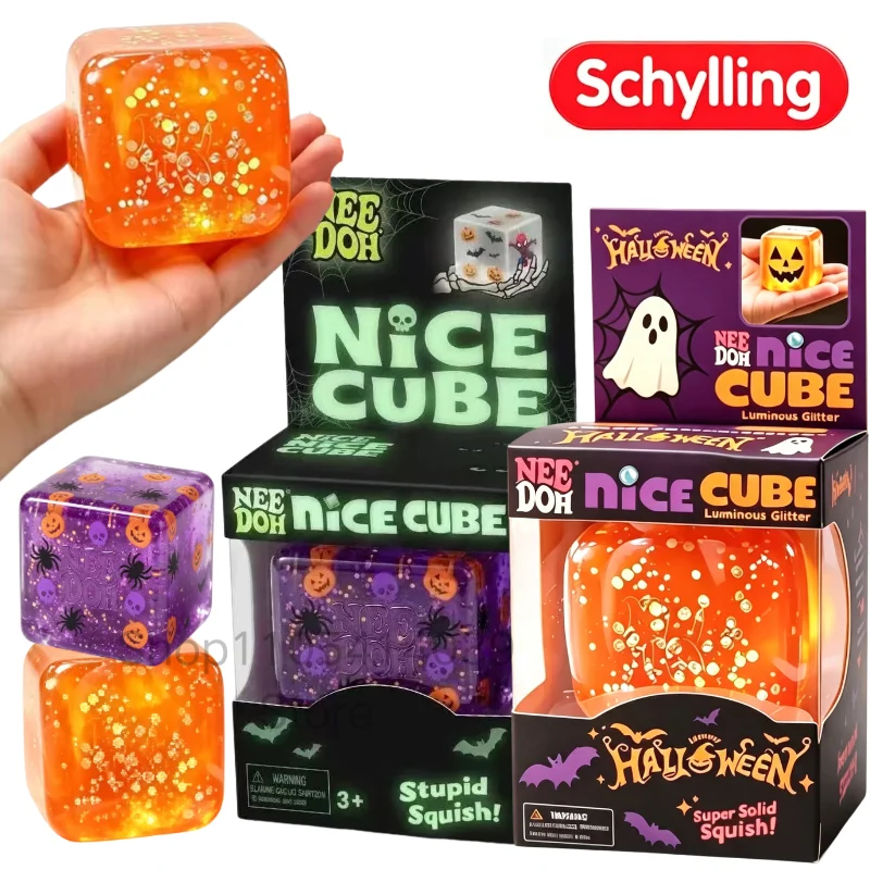 Schylling NeeDoh Spider Pumpkin & Orange Cube Halloween Squishy Toy Soft Stretch Sensory Fidget ADHD Anxiety Relief Toy