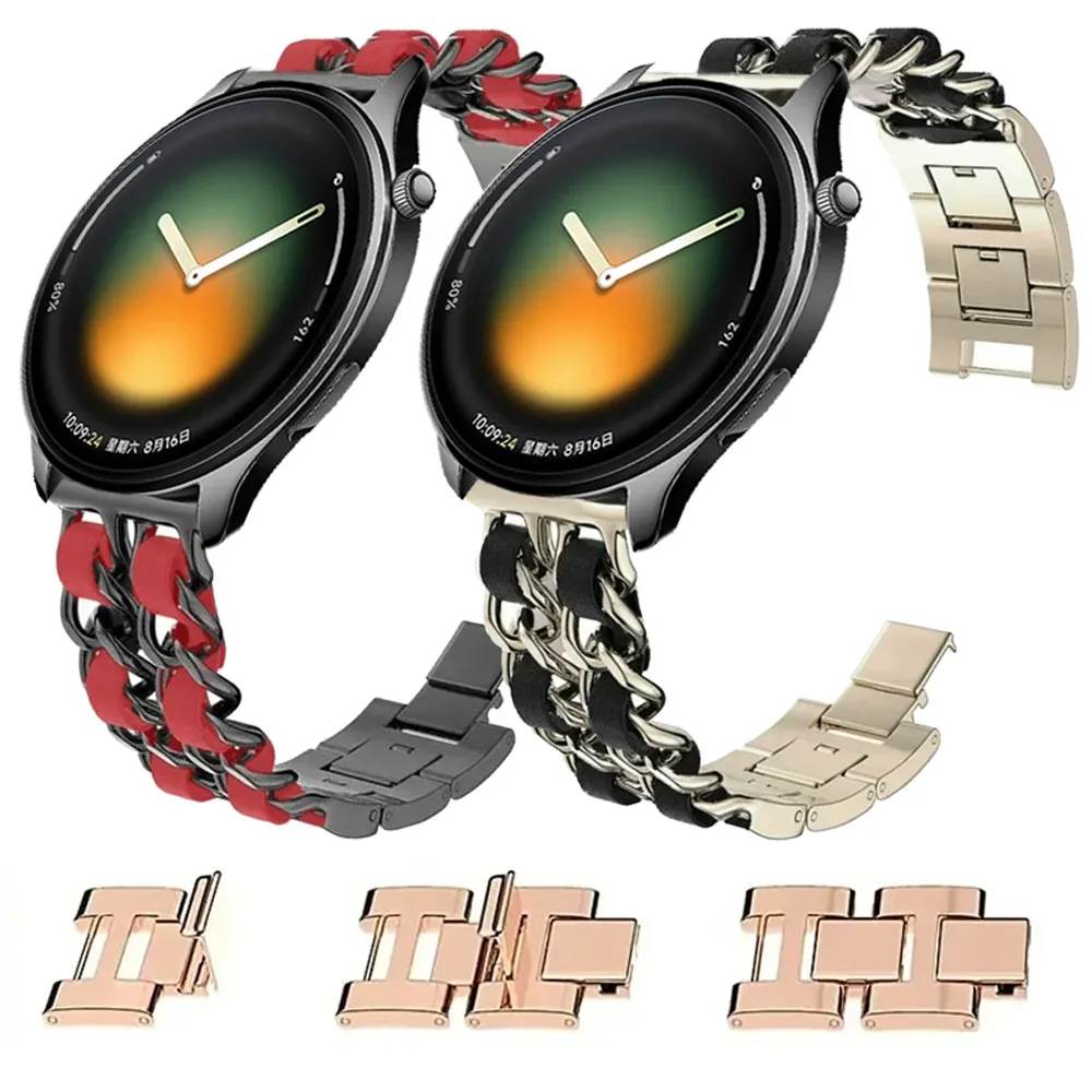 20mm 22mm Metal Cowboy Chain Strap for Xiaomi Watch 5 S5 S4 S3 S2 Bracelet OPPO Watch S X3 X2 Wristband Oneplus Watch 4 3 2 Lite