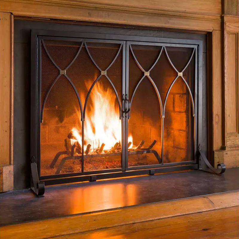Living room wrought iron European wrought iron floor-to-ceiling fireplace screen partition fireplace door fence hollow