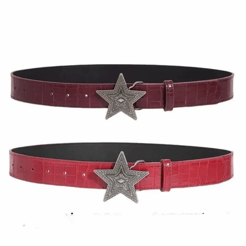 Retro Five-pointed Star Buckle Women's Belt PU Leather Red Fashion Jeans Belt All-Matched Girdle Hip-hop Waistband