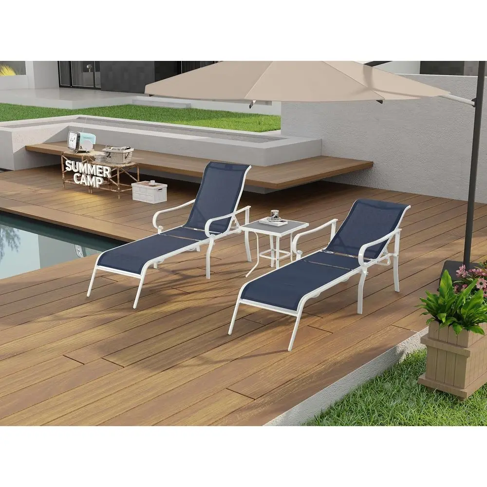 

3-Piece Patio Lounge Set with Adjustable Backrests, Durable Steel Frame, Soothing Recliners, Ideal for Outdoor, Beach, Tanning,