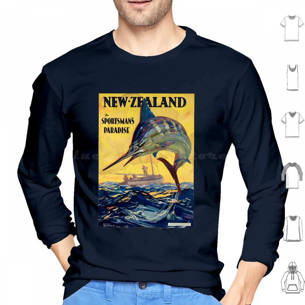 New Zealand Fishing Print Hoodies Long Sleeve New Zealand Fishing Fish Sport Sport Fishing Auckland Wellington