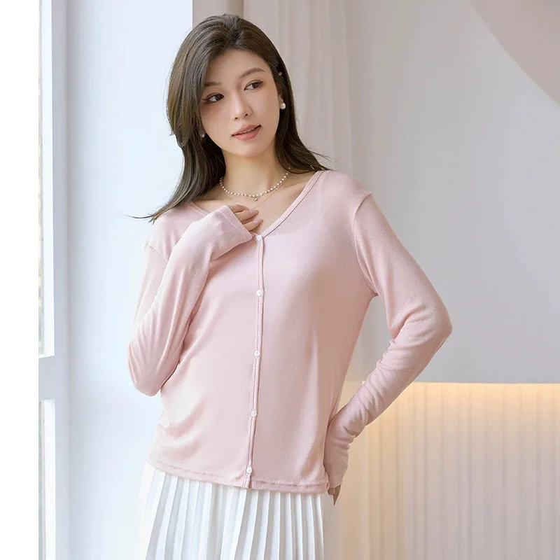 

Женский тонкий вязаный кардиган, весна-лето 2022, солнцезащитные кардиганы с длинными рукавами, женская однотонная верхняя одежда на пуговицах с v-образным вырезом