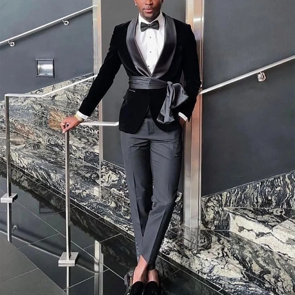 

Handsome England Style Men's Suit Slim Fit Front Flat Shawl Lapel Male Outfits Smart Casual Formal Party Prom Man Set 2 Piece