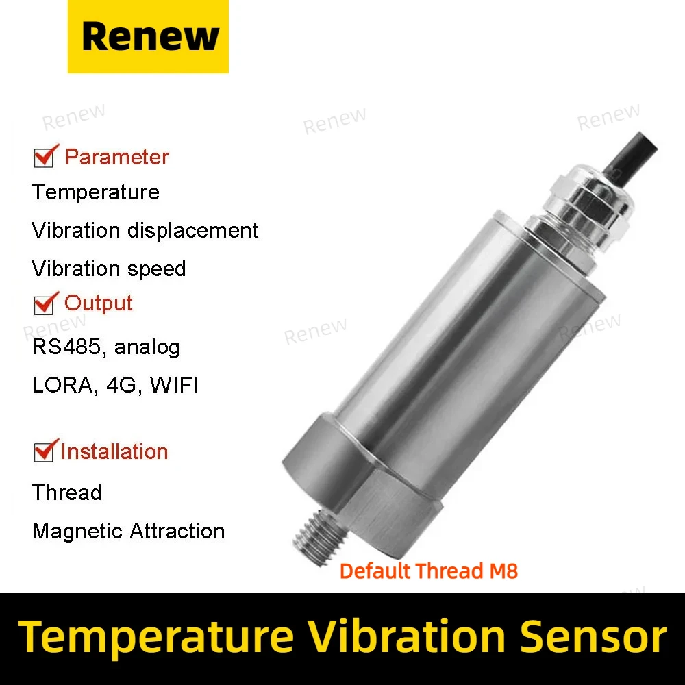 Vibration sensor frequency tester motor bearing mechanical temperature three-axis vibration detector waterproof RS485 4-20MA