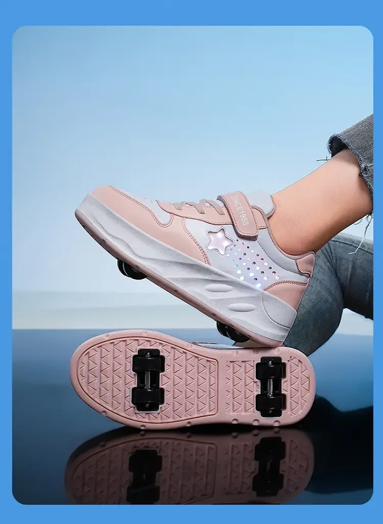 Roller Skate Shoes Kids Fashion Casual Sport 4 Wheels Sneakers Boys Girls Outdoor Games Toys Gift Lighted Children Boots