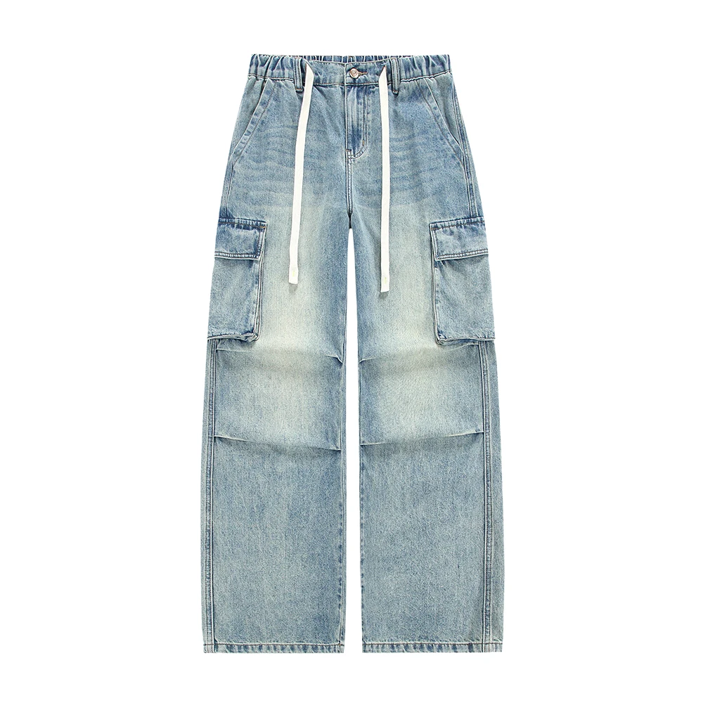 하이 스트리트 레터 자수 프라이드 스트리트 팬츠, 힙합 레트로 루즈 남성 데님 바지, 스트레이트 스트리트웨어, 캐주얼 청바지