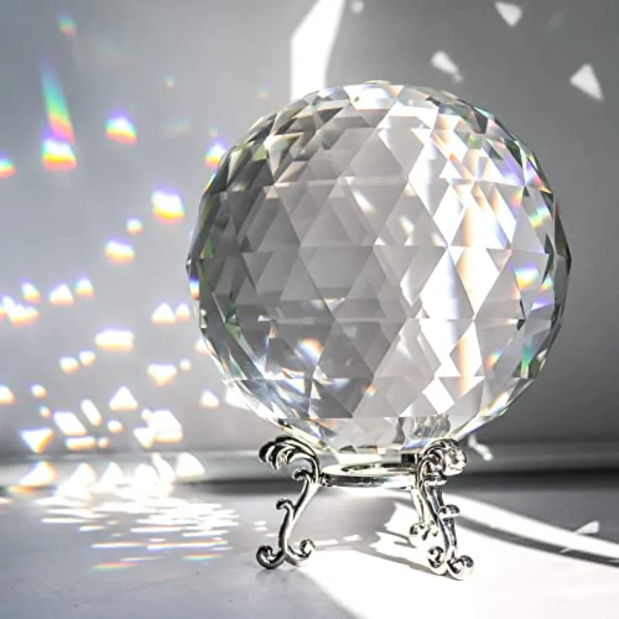 

Clear Glass Crystal Ball Prisms with Stand Window Rainbow Maker Sphere Faceted Gazing Ball for Home Décor Christmas Wedding Sun