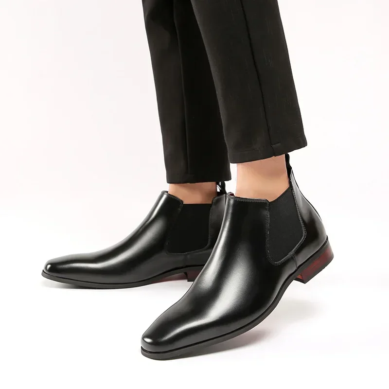 

Spring Luxury Big Size Handmade Men Boots Vintage British Genuine Cow Leather Dress Shoes Business Ankle Wedding Chelsea Boots