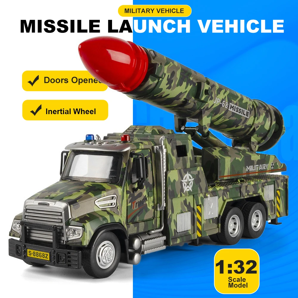 

1:32 Model Toy Transport Missile Car Fire Engine Alloy Diecast Container Trucks Inertial Wheel Doors Opened Educational Models