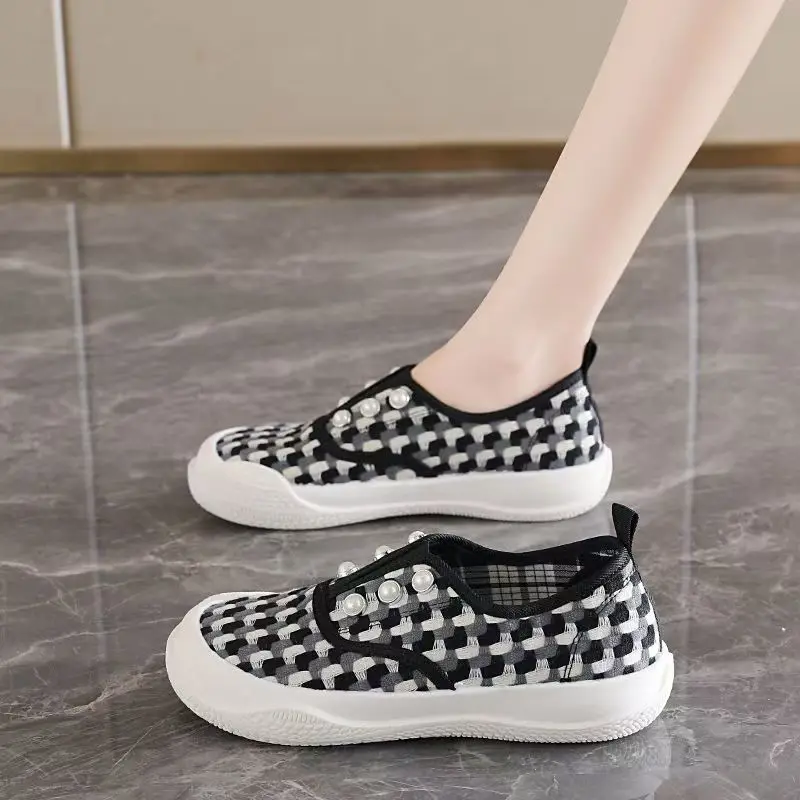 

Women Canvas Print Casual Sneakers Spring Summer New Soft sole Non Slip Round Toe Slip On Lightweight Breathable Walking shoe