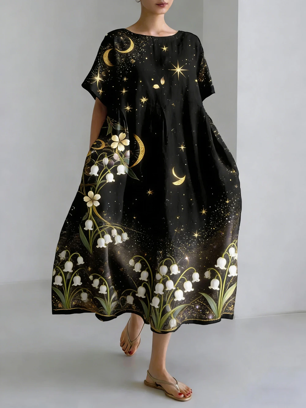 

emerald green Women's oversized woven casual summer round neck short sleeves dress emerald green