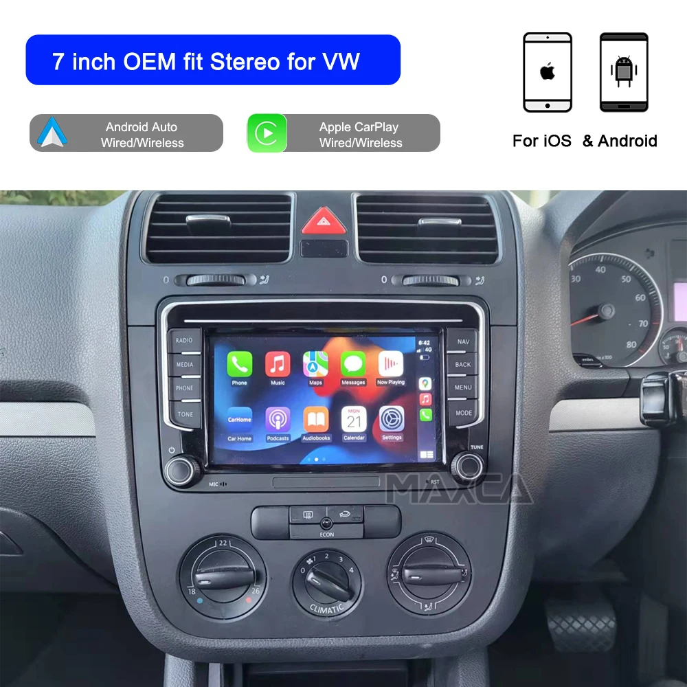 Maxca 7 inch Wireless Carplay Android Auto Radio Stereo for Volksgagen Golf Polo Passat Tiguan Touareg CC Beetle Skoda Octavia