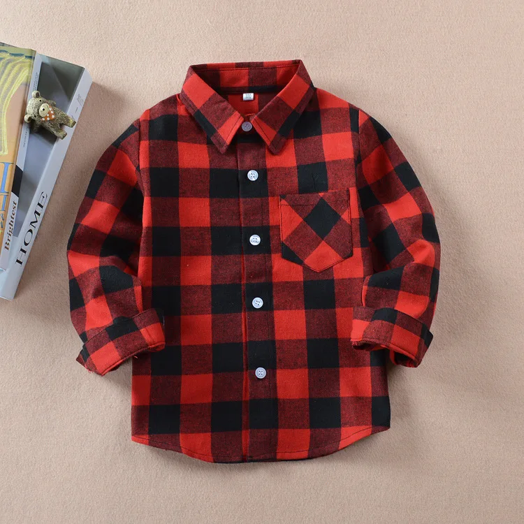 

Children's Plaid Shirt Boys Shirts for Girls Long Sleeve British Plaid Shirts Kids Blouse Red Tops Clothes Girls Plaid Blouses