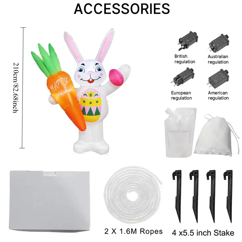 6FT Happy Easter Luchtgeblazen Opblaasbaar Konijn Wortel Decor Ingebouwde LED-verlichting Feestelijke Tuin Paasvakantie Decoraties Ornament