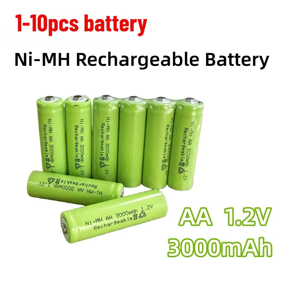 

10pcs AA Battery 3000mAh AA 1.2V Ni-MH Rechargeable Battery for Toys Camera Microphone Remote Control Calculator