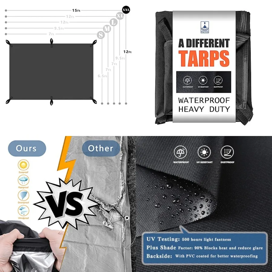20 Mil Black Waterproof Tarp 12×15ft Heavy Duty Canvas Cover for Outdoor All Weather Oxford Tarpaulin for Truk Bed Roof, Boats,
