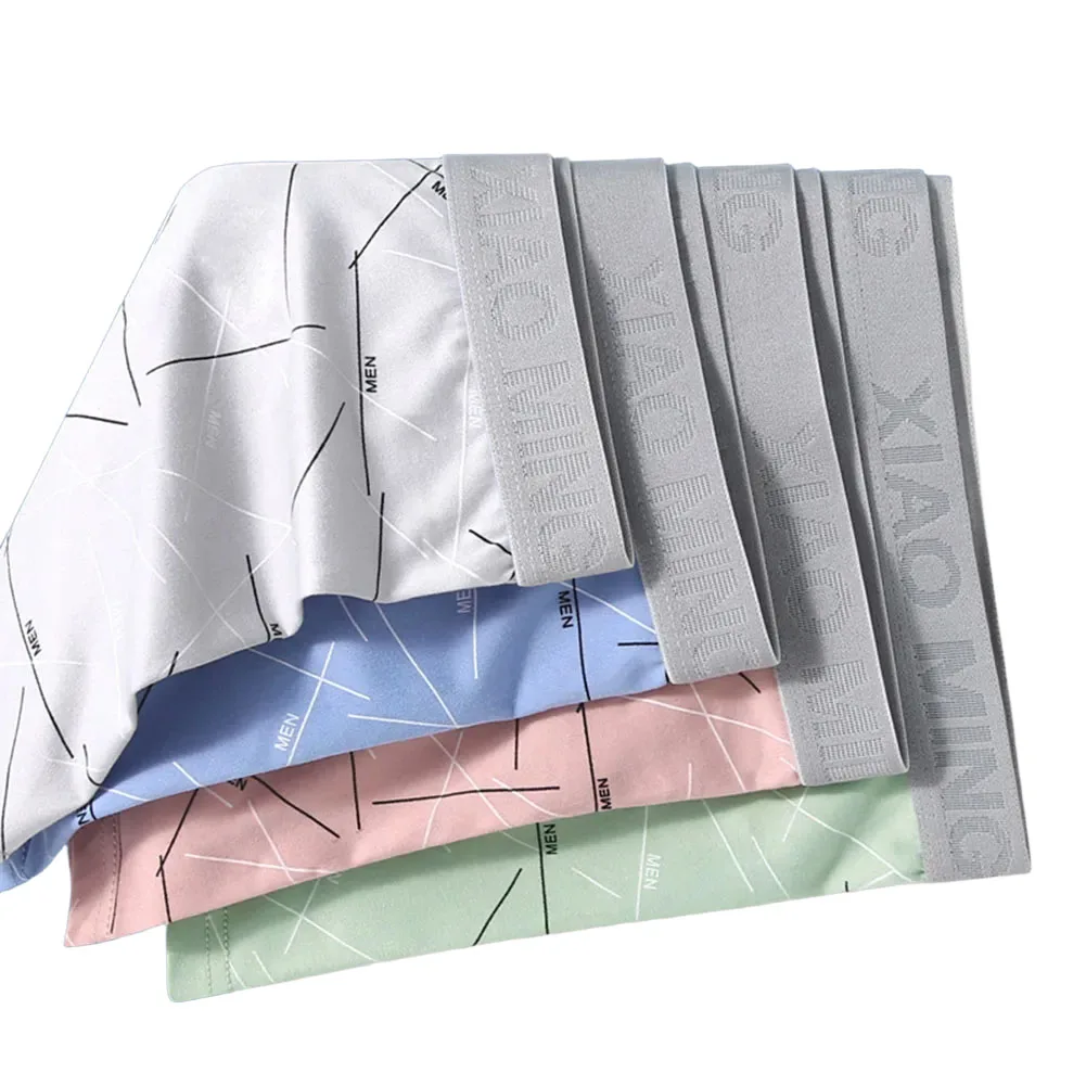 4 قطعة الرجال رقيقة الملابس الداخلية مخطط التنفس منتصف الخصر الملاكمين ملابس داخلية جيدة التهوية مريحة السروال ملابس خاصة سراويل جذع 2025