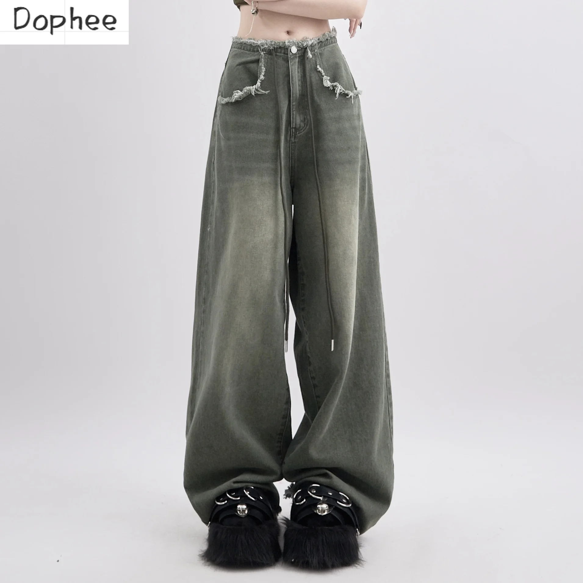 

Dophee Jeans for Women 2023 New Spring Summer Streetwear High Waist Wide Leg Pants Casual Loose Straight Denim Trousers