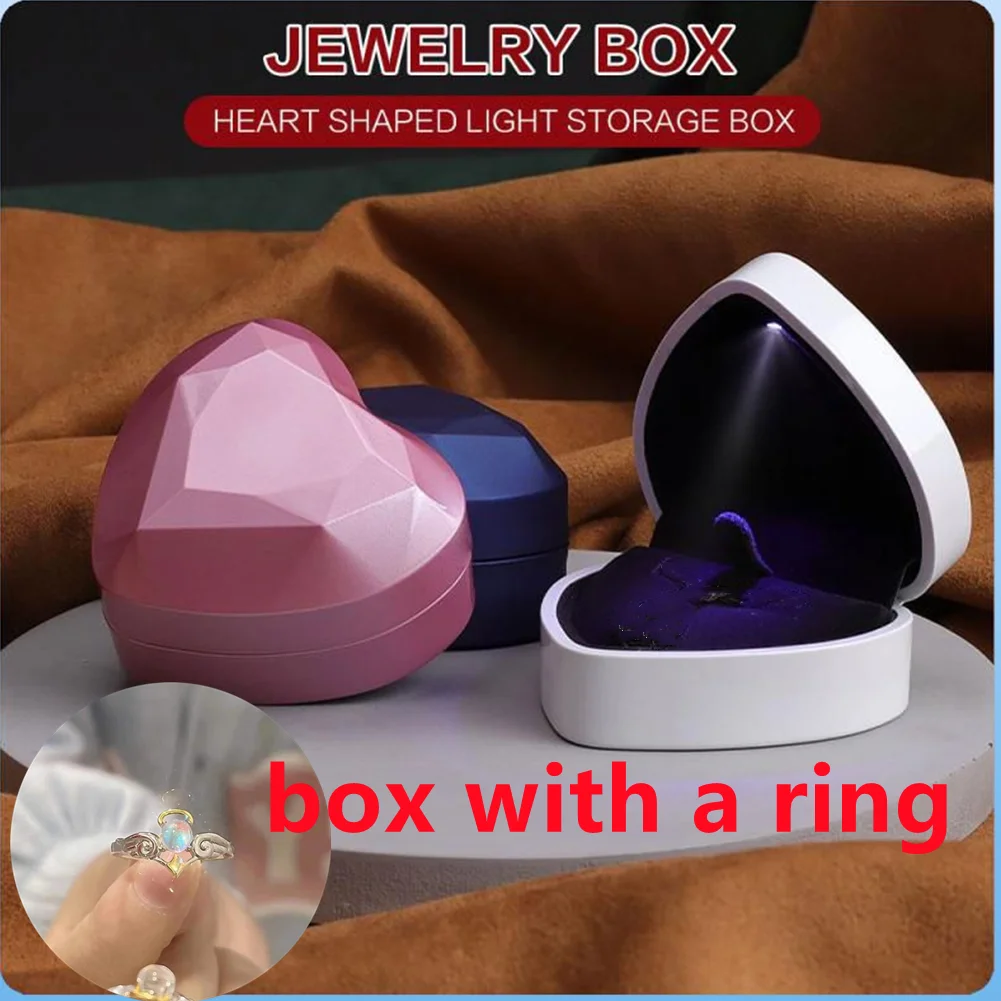 Ring Box With Girl Rings Led Lamp Heart Shape Jewelry Box High Quality Organzier Wedding Party Gift Rings Holder Packaging Box