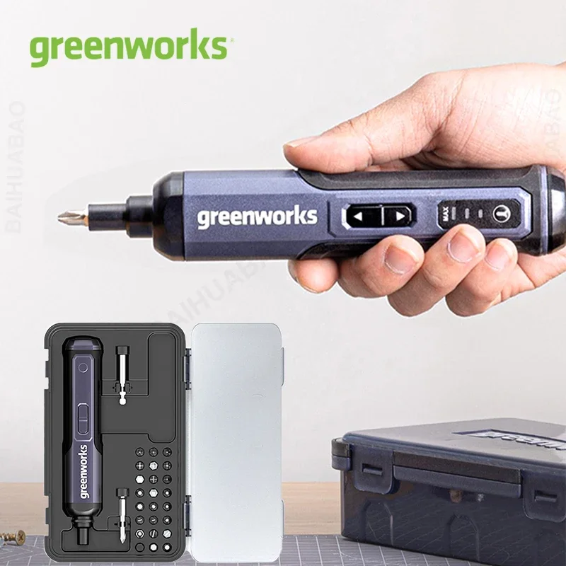 Greenworks 4V Cordless Rotary Tool Mini Drill Electric Screwdriver Set 2000mAh Li-ion Battery USB Rechargeable with 26 Bits Set