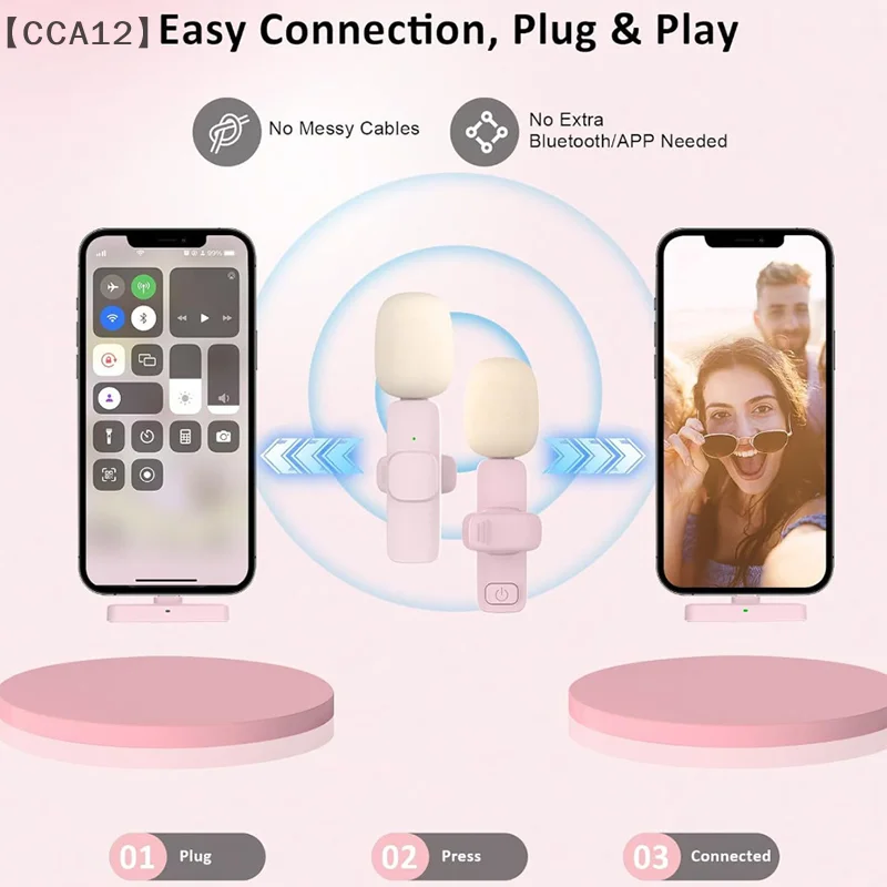 ไมโครโฟนไร้สายแบบหนีบปกเสื้อขนาดเล็ก รุ่น CCA12 ชุด 1 ชุด สำหรับบันทึกเสียงและวิดีโอแบบพกพา ใช้ได้กับโทรศัพท์มือถือ Android, PC และกล้อง