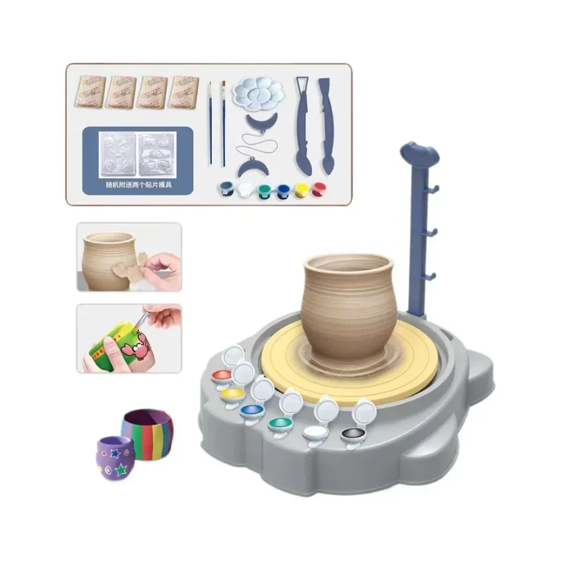 Kinder Keramik Maschine Weichen Ton Embryo Ziehen Maschine DIY Puzzle Ton Skulptur Elektrische Plattenspieler Gemalt Handwerk Spielzeug DIY