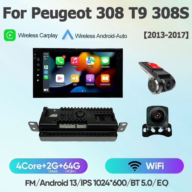For Peugeot 308 T9 308S 2013 - 2017 Android 13 wifi+4G Carplay Car Radio Navigation GPS Multimedia Video Player BT Stereo auto image 3