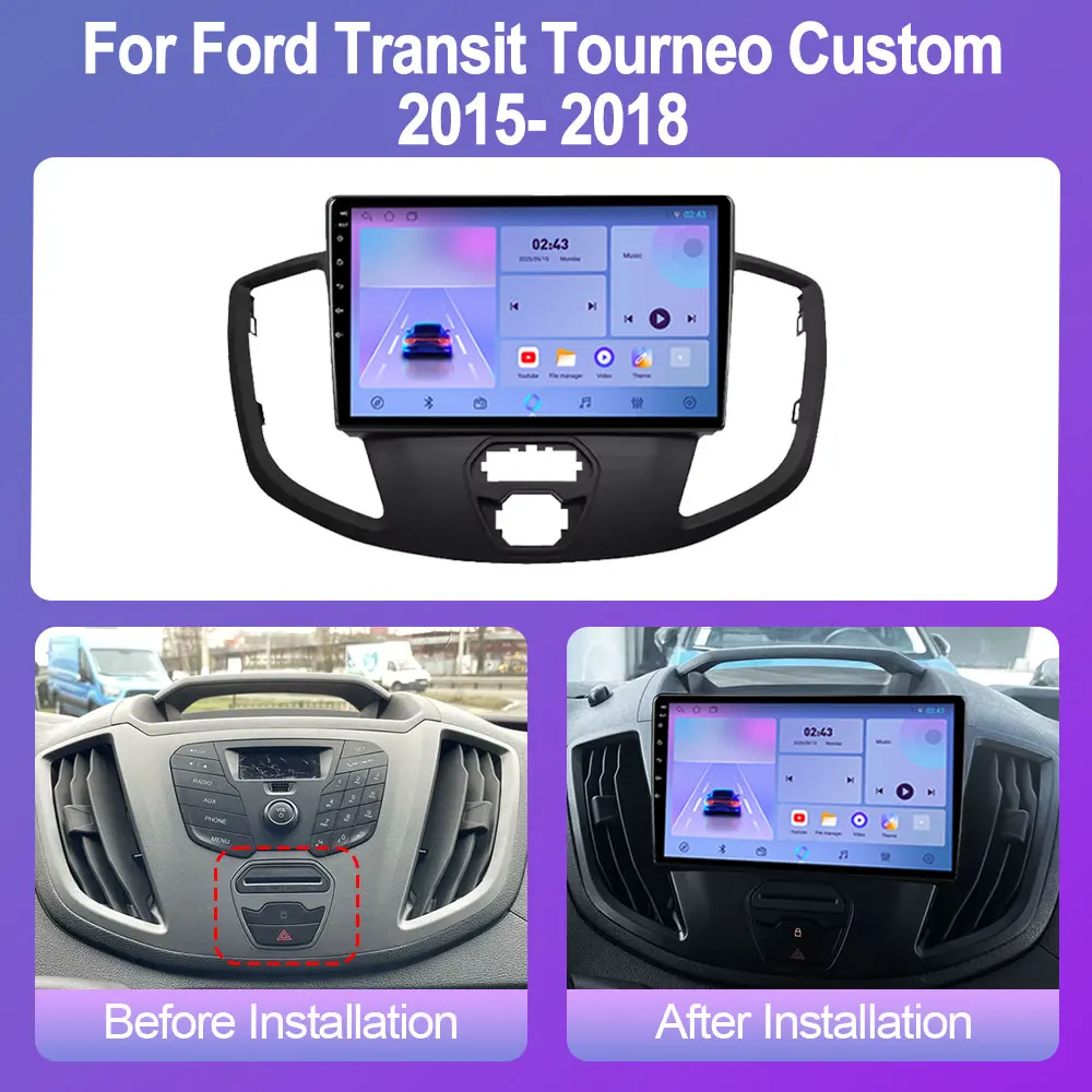Android 14 Car Radio Stereo Ford Transit Tourneo Custom 2015-2018 Multimedia Video Player Navigation GPS CarPlay Autoradio DSP