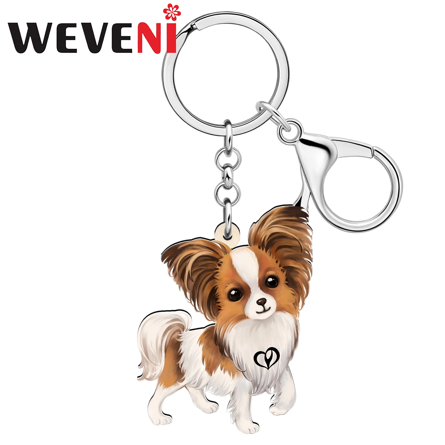 WEVENI Acrylic Dog Puppy Keychains Key Chain Charms Papillon Doggy Key Ring For Women Girls Kid Purse Bag Jewelry Gifts