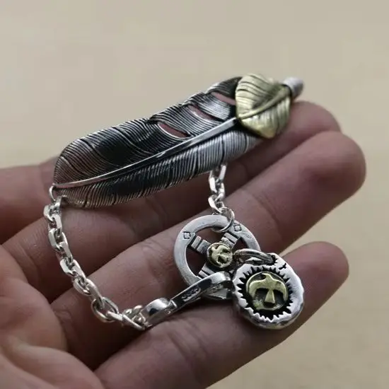 Japanese characteristic Thai silver creative headpiece S925 Sterling Silver Bracelet Men's Personalized Accessories Trend