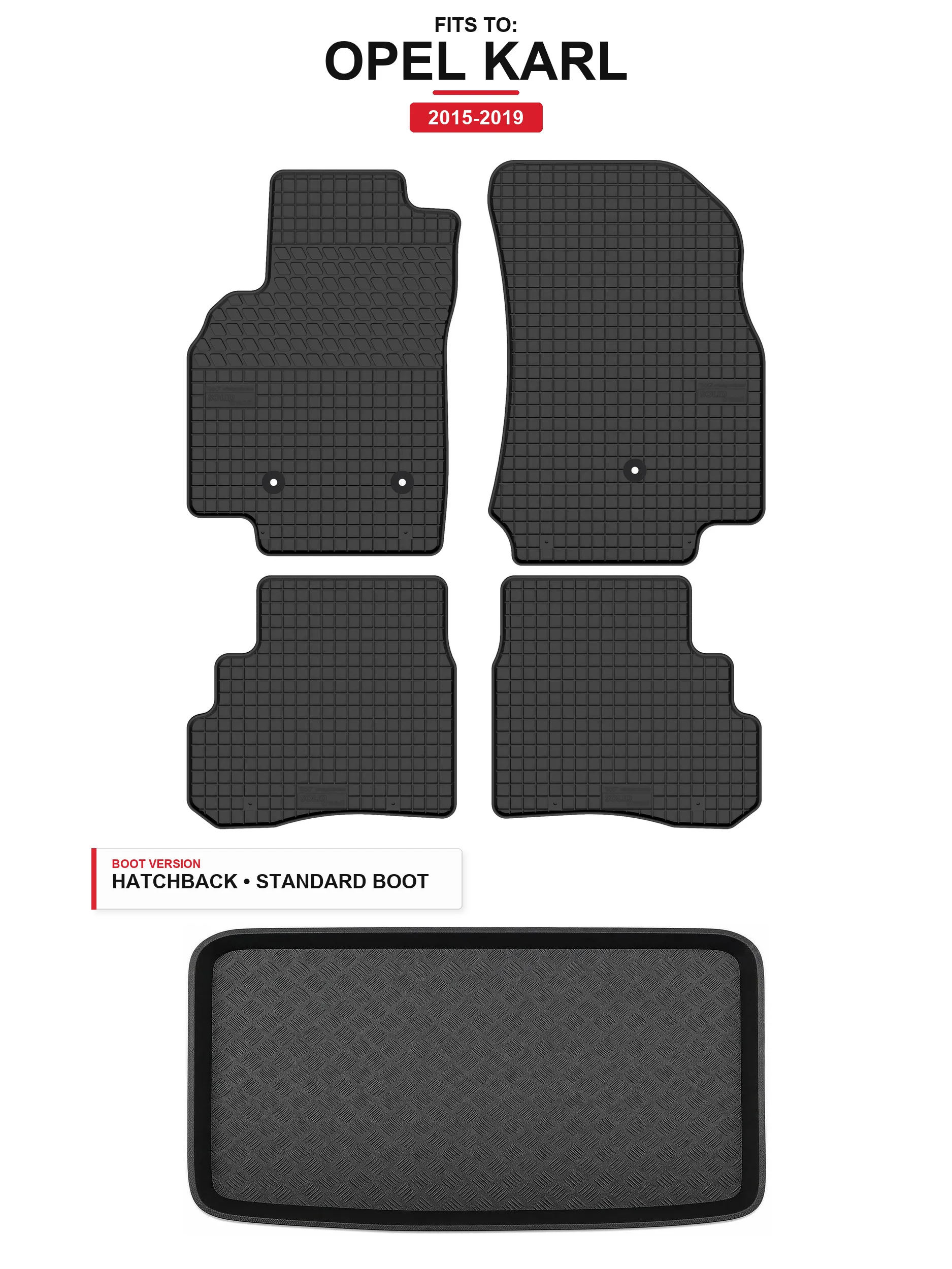 Rubbermatten Solidtread + kofferbakmat voor: Opel Karl 2015-2019 5 El.