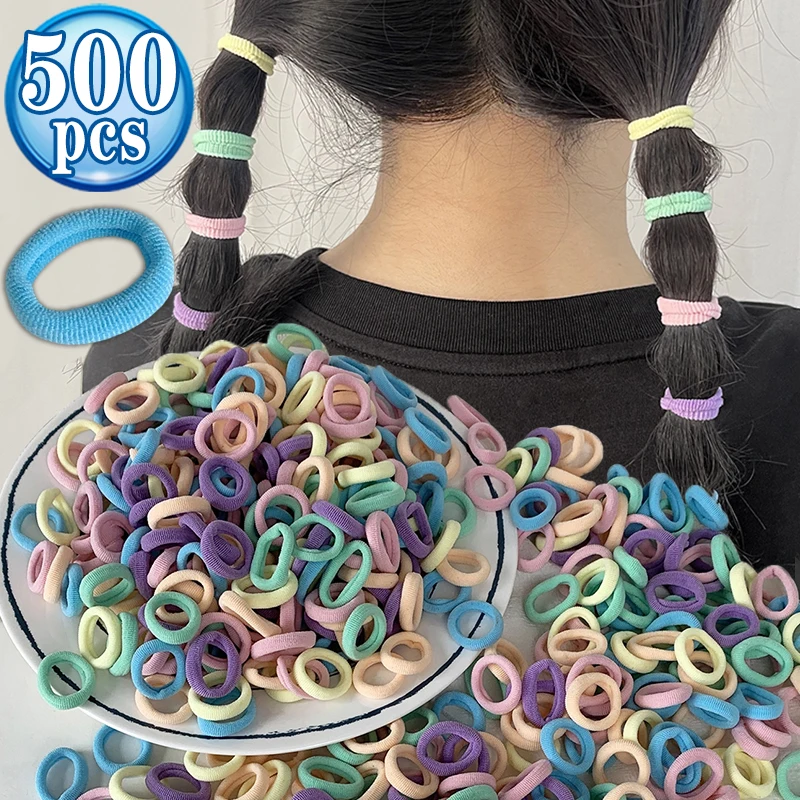 100/500Pcs Children Hair Bands Colourful Scrunchie Rubber Band Ponytail Holder Hair Ties Elastic Hair Band Girl Hair Accessories