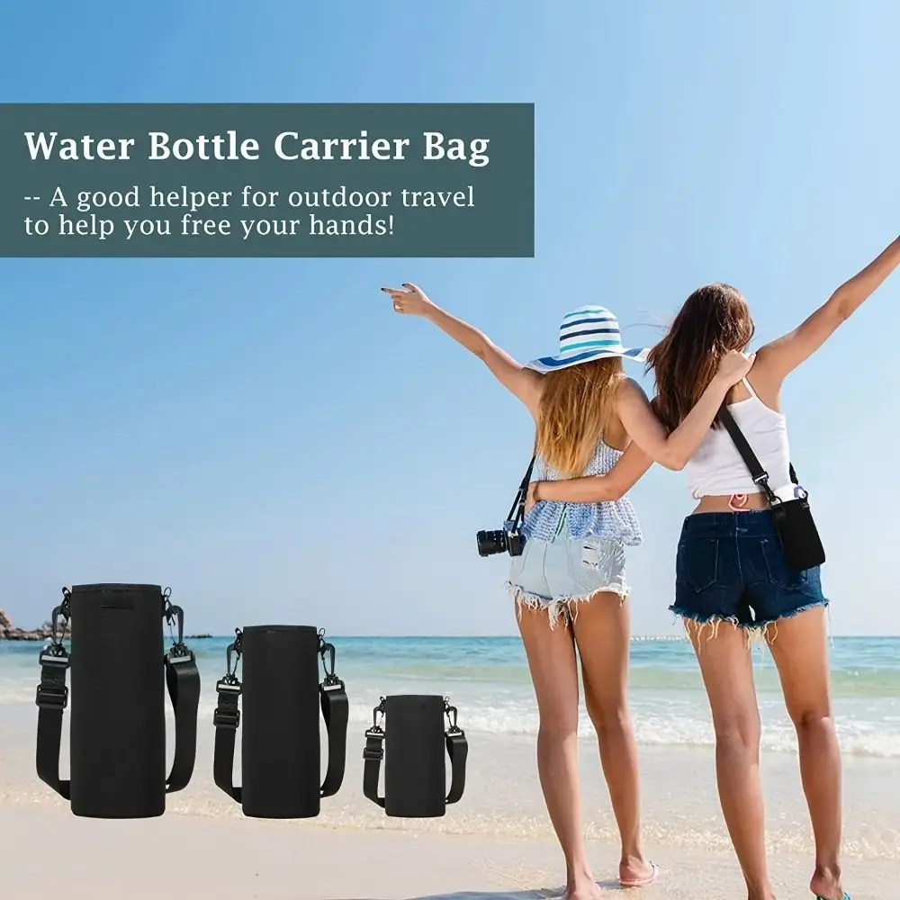 Portable 750ML/1000ML/1500ML Water Bottle Holder Neoprene Adjustable Strap Bottle Bag Black Bottle Cover