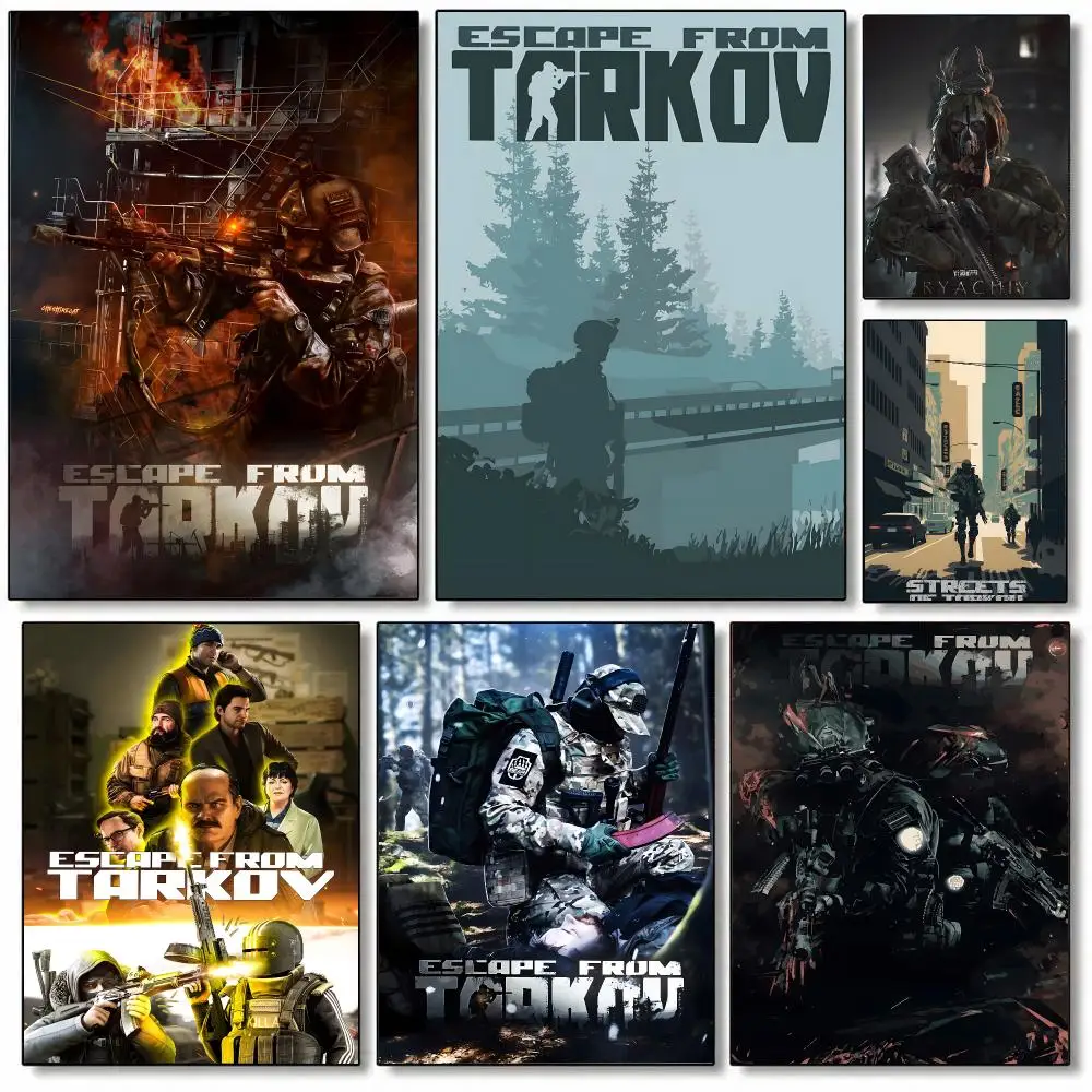 Escape From Tarkov Poster Self-adhesive Art Waterproof Paper Sticker Coffee House Bar Room Wall Decor