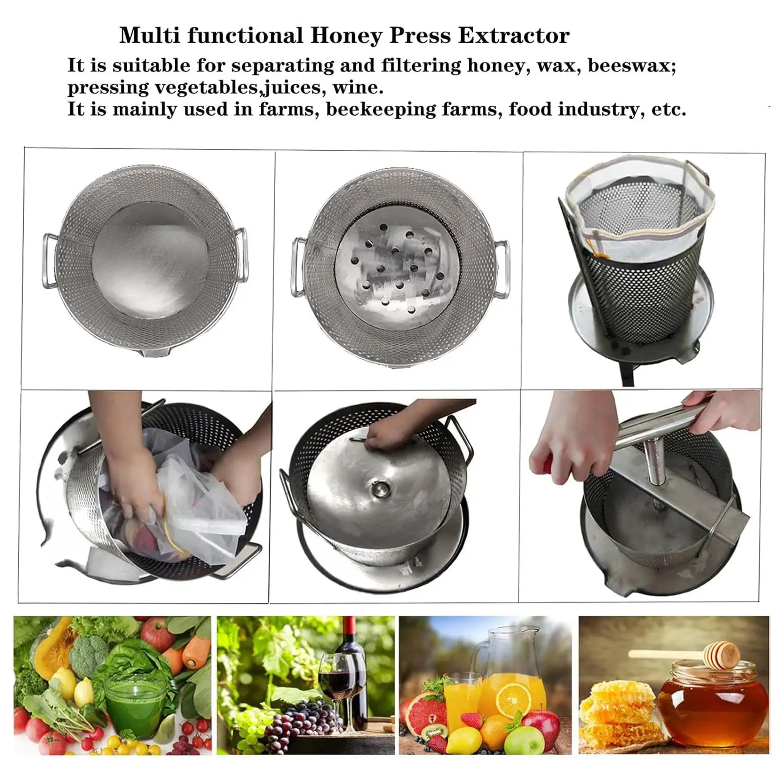 Stainless Steel Manual Press Barrel Household Honey Extractor Efficient Fruit Juice Squeezer for Kitchen