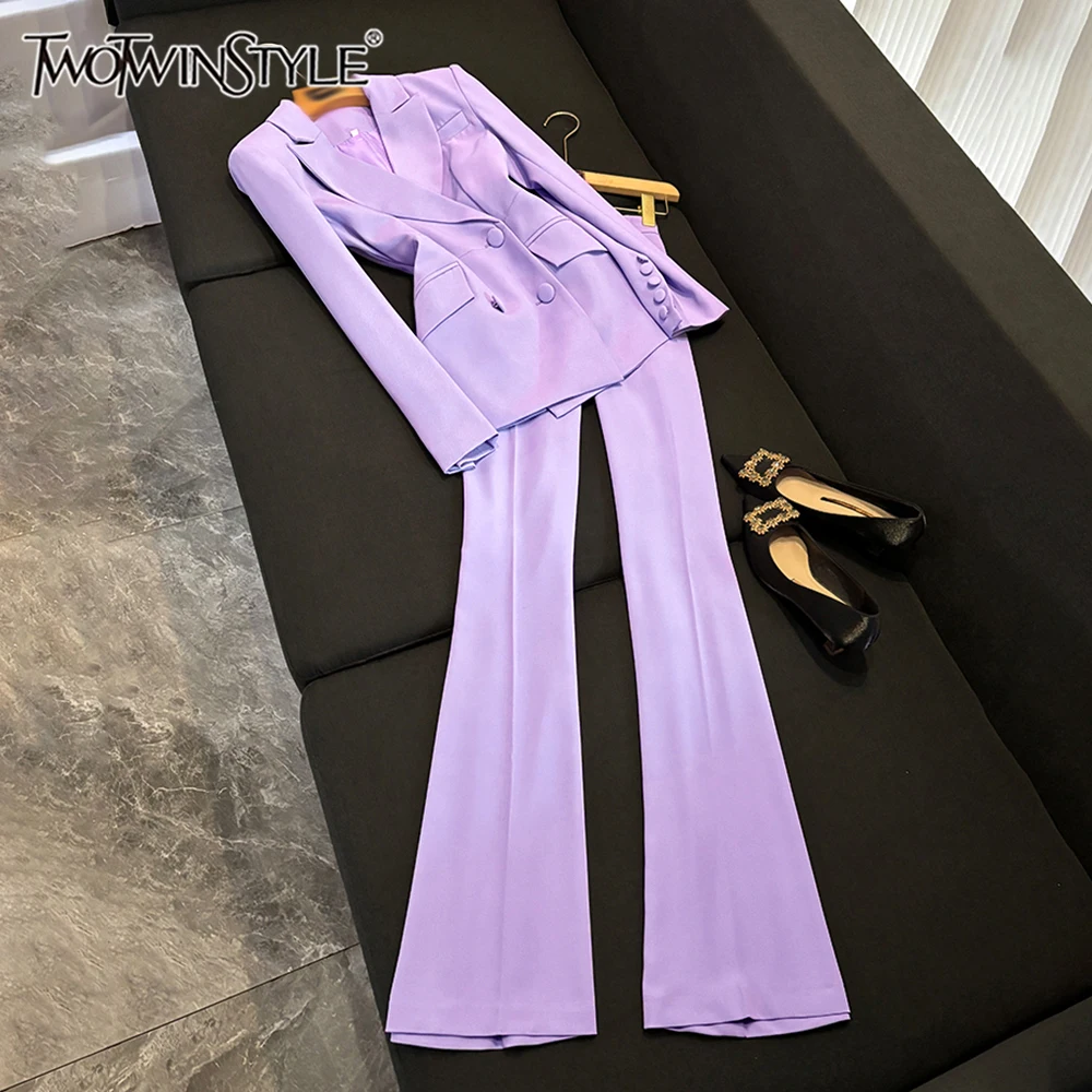 TWOTWINSTYLE, conjuntos informales de dos piezas lisos para mujer, Top de manga larga con solapa, pantalones de cintura alta, conjunto elegante de fiesta, estilo femenino KSE528826