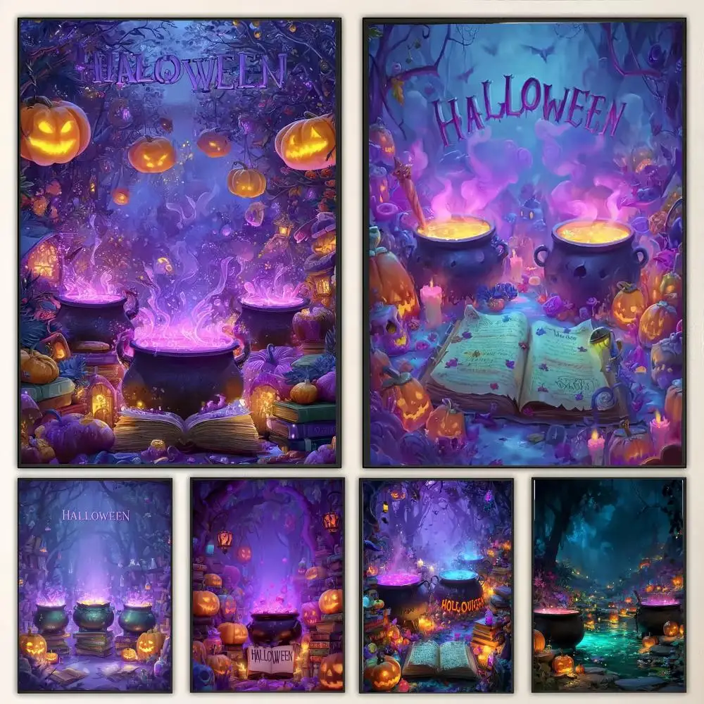 Halloween Arcane Incantations Painting Calligraphy Canvas Poster Wall Art for Living Room Bedroom Cafe Decor Gift