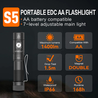 TUNENGE S5 IP66 Waterproof Portable Flashlight with Tail Magnet 1400lm Lumens Compatible with AA Battery Flashlights for Outdoor