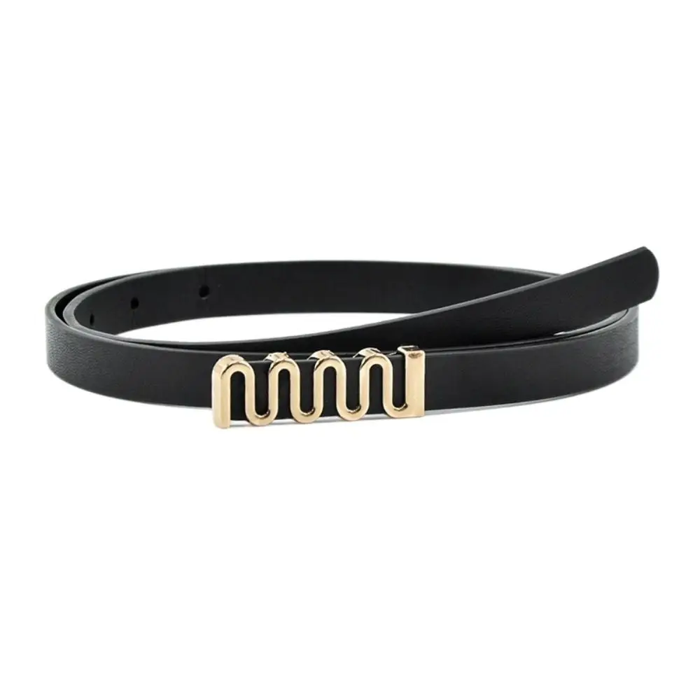 

Wave Head Buckle PU Leather Belt Metal Buckle Korean Style Thin Waist Belt Dress Decoration Dress Belt Dress Waistband Party