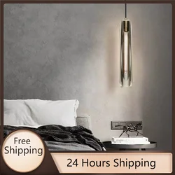 Modern Crystal Pendant Lights for Bedroom Bedside Entrance Hanging Lamp Decoration Ceiling Chandelier Brass Glass Bathroom Hotel