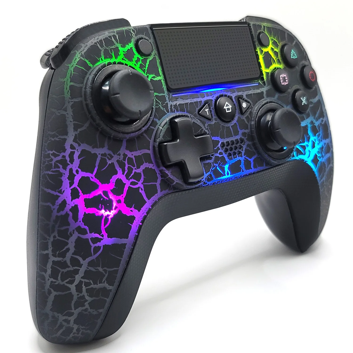 

Q600 Wireless Controller for PS4, Wireless Remote Gamepad with Unique Cracked Design/8 Adjustable LED Colors