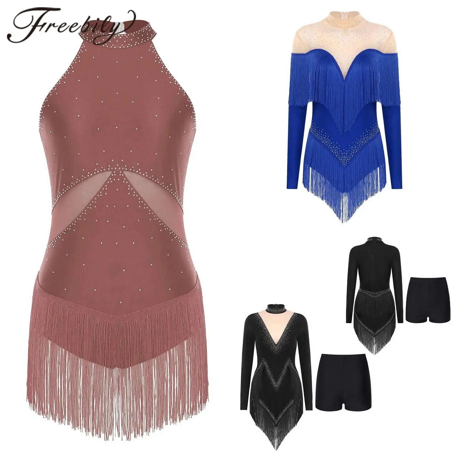 

Женское боди с бахромой и кисточками, трико для латинских танцев, платье, комбинезон для соревнований по танцам, танго, самба, чача, сальса, костюм, танцевальная одежда