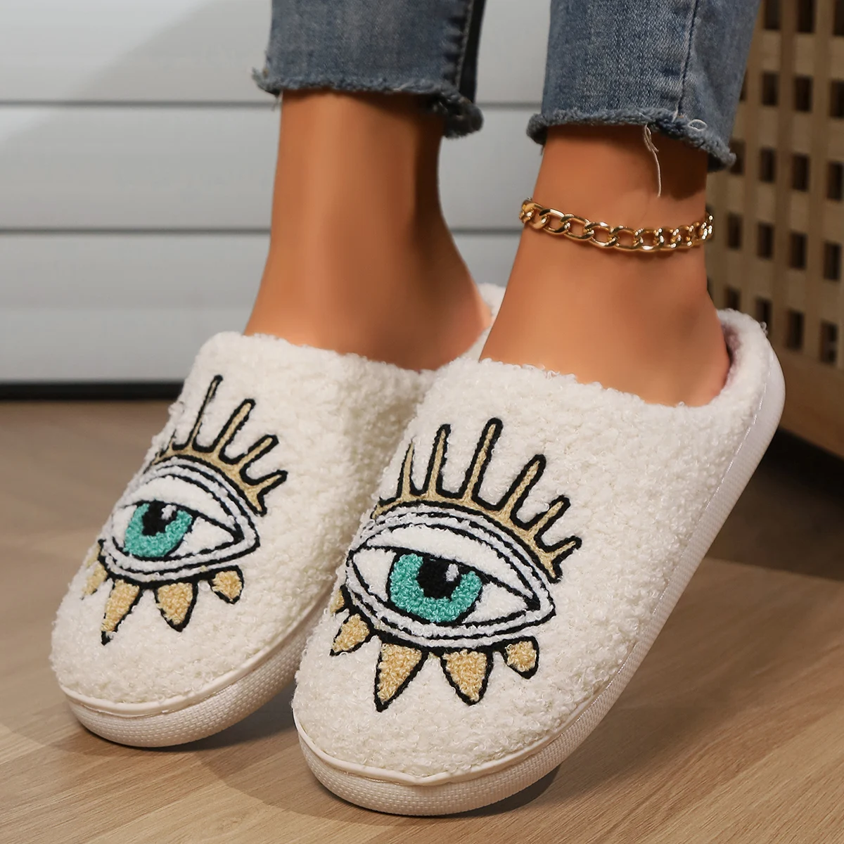 Ladies' Slippers Halloween Eye of Rights Cartoon Home Slippers with Thick Velvet and Personalized Slippers
