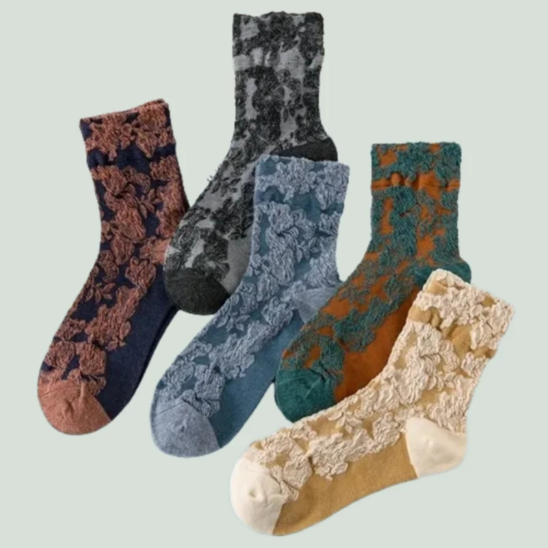 5/10 Pairs All-match Middle Tube Socks Small Flower Ladies Cotton High Quality Socks Retro Style Women's Socks Women's Socks