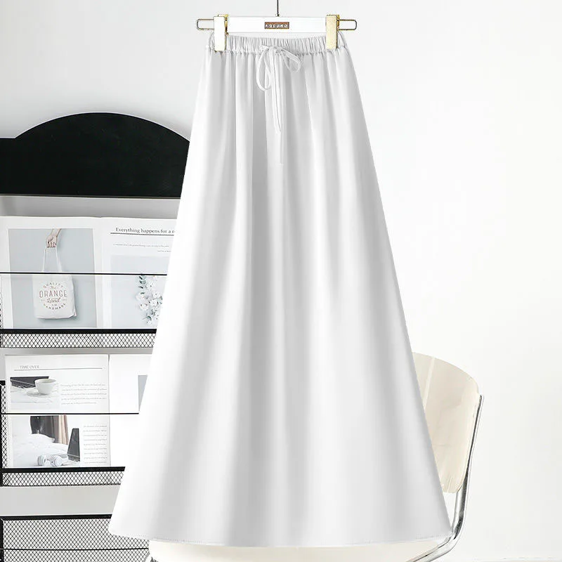 Biyaby Urban Women Satin Pleated Midi Skirts Autumn New Fashion Mid Elastic Waist Skirt for Mujer Solid Color Chic Ladies Skirts